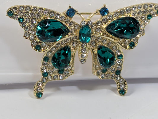 Emerald Green Rhinestone Butterfly  Brooch