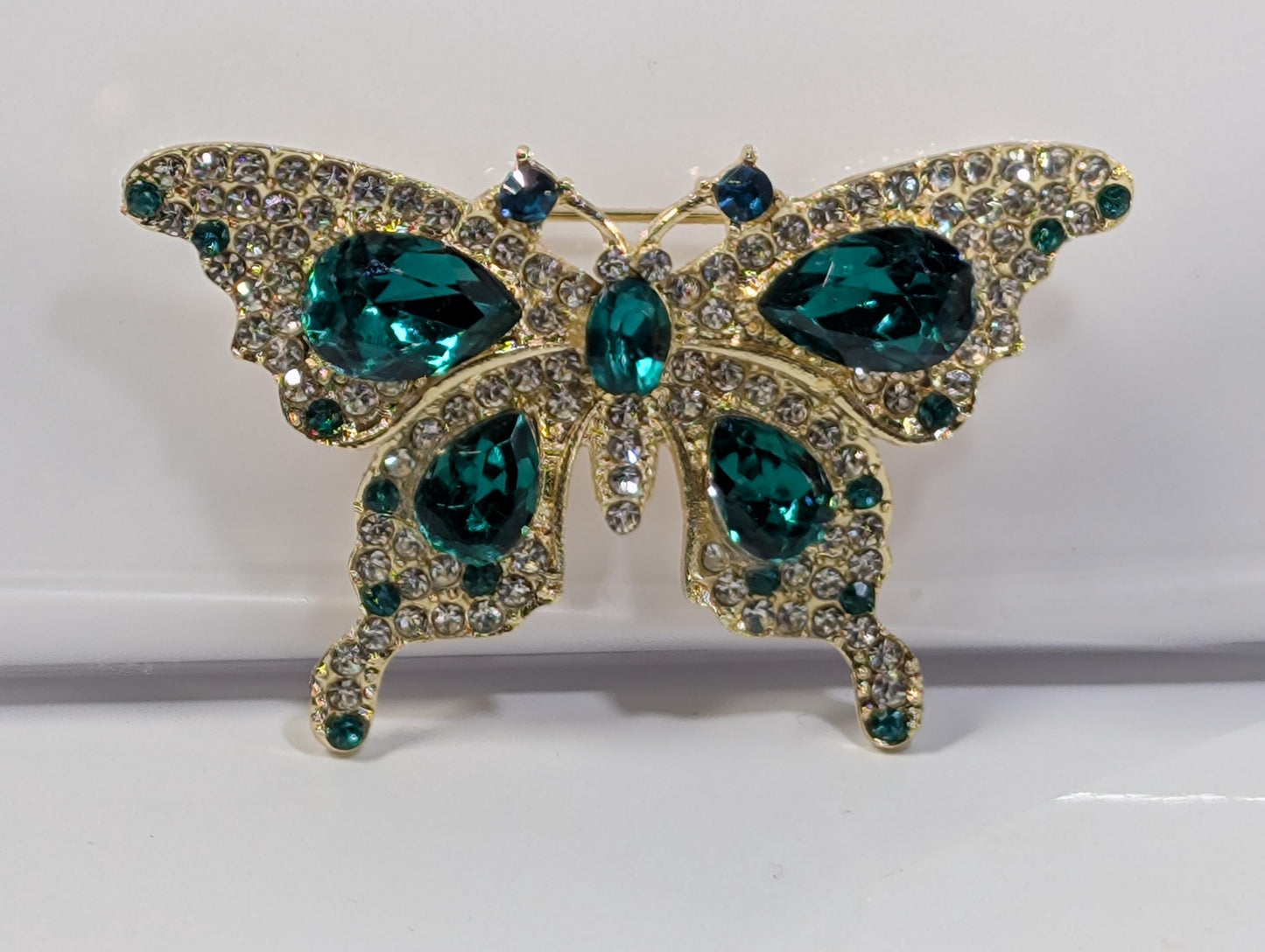 Emerald Green Rhinestone Butterfly  Brooch
