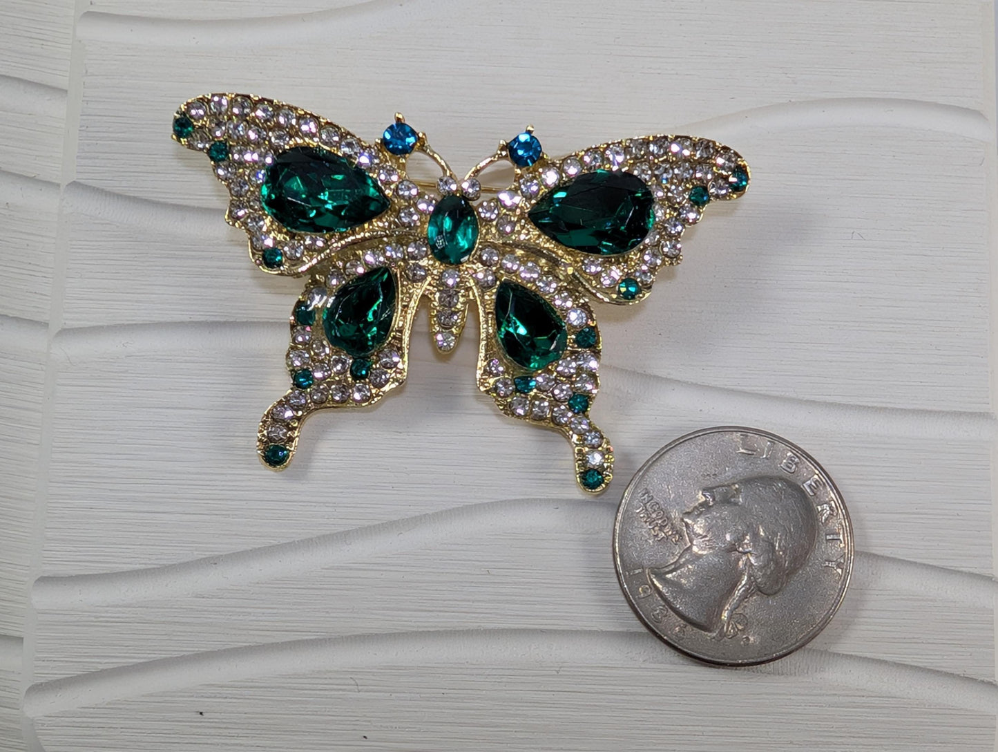 Emerald Green Rhinestone Butterfly  Brooch