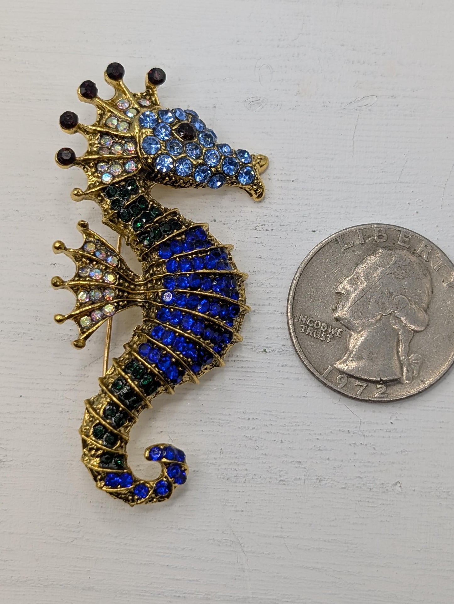 Golden Blue Seahorse Brooch
