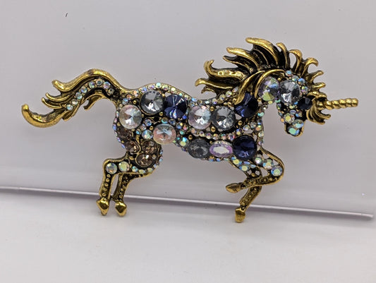 Gold plated Unicorn  with Sapphire  Accessory Brooch