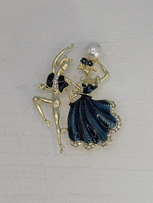 Gold Plated Tango Couple Brooch