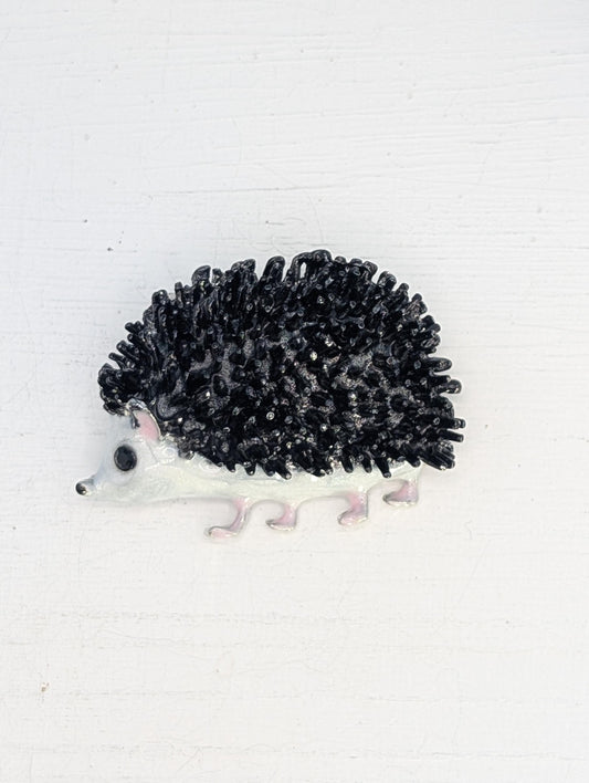 Silver Plated Enamel Hedgehog  Brooch