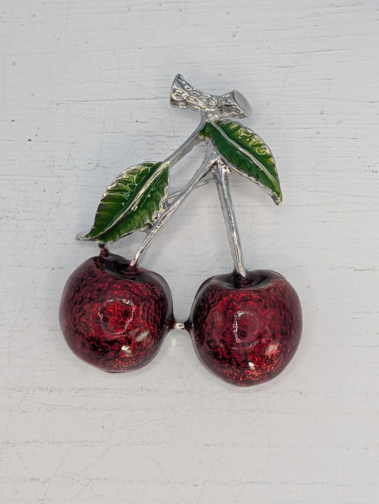 Silver Plated Cherries  Brooch