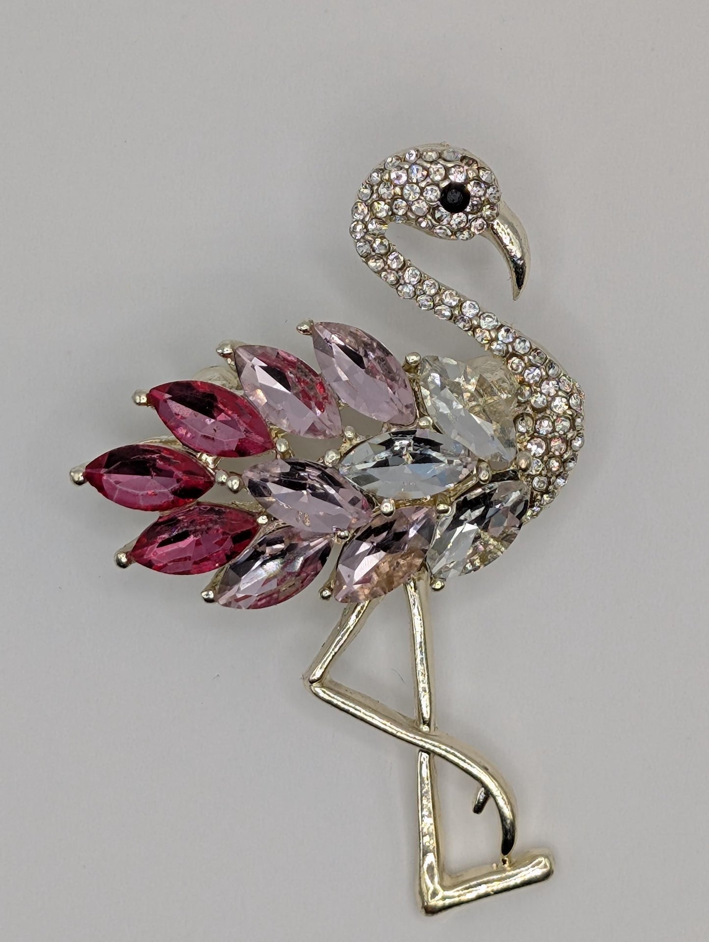 Pink and Crystal Rhinestone Flamingo  Brooch