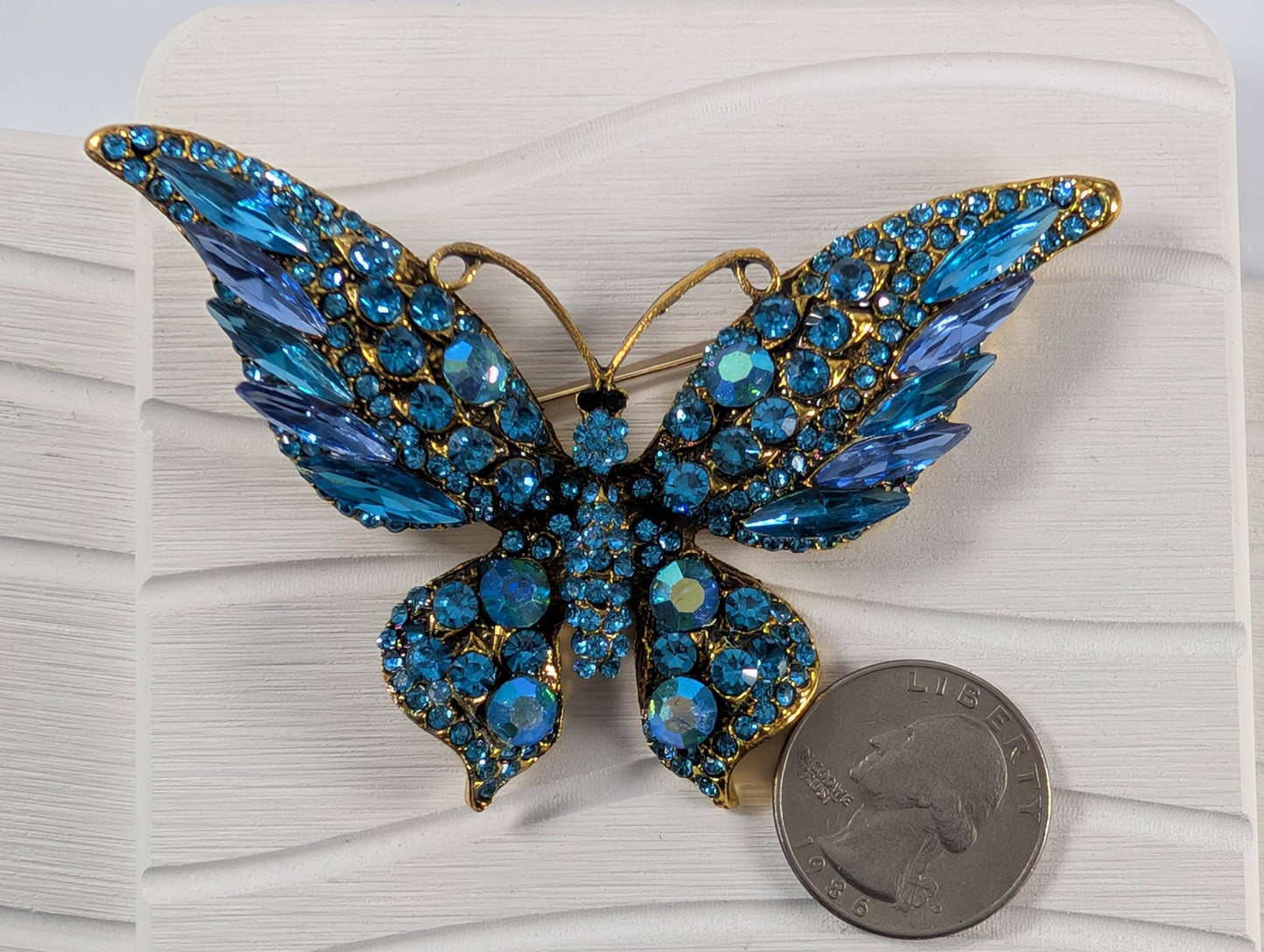 Gold Aqua Large  for DIY Bag Charm Pin Accessory or Pendant Brooch