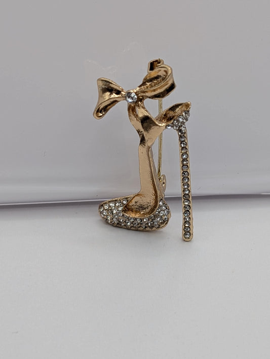 Golden Plate Cz High Heel  Brooch