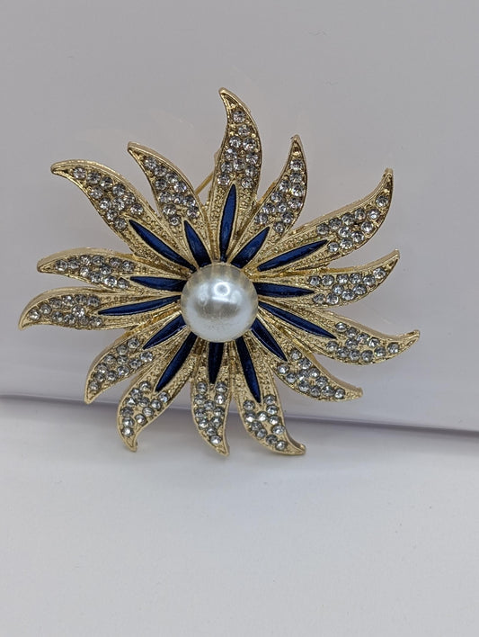 Gold Plated Star with Blue Enamel Accents Brooch