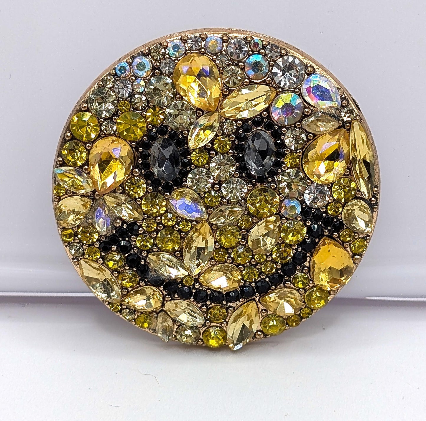 Golden Plate Yellow Emoji Rhinestone  Brooch