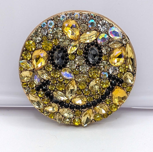 Golden Plate Yellow Emoji Rhinestone  Brooch