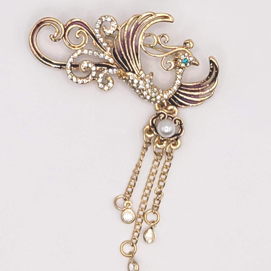 Gold Plated Phoenix : Dazzling Yellow Bird Pin (70x50mm) Brooch