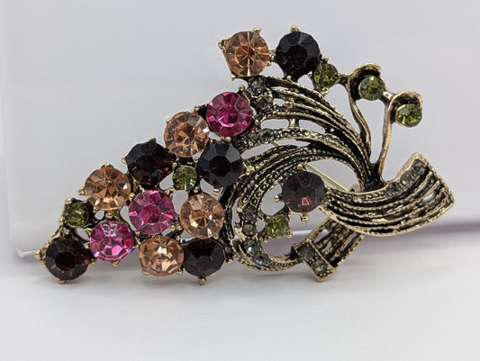 Gold Plated Cornicopia Purple/Pink Green  Brooch