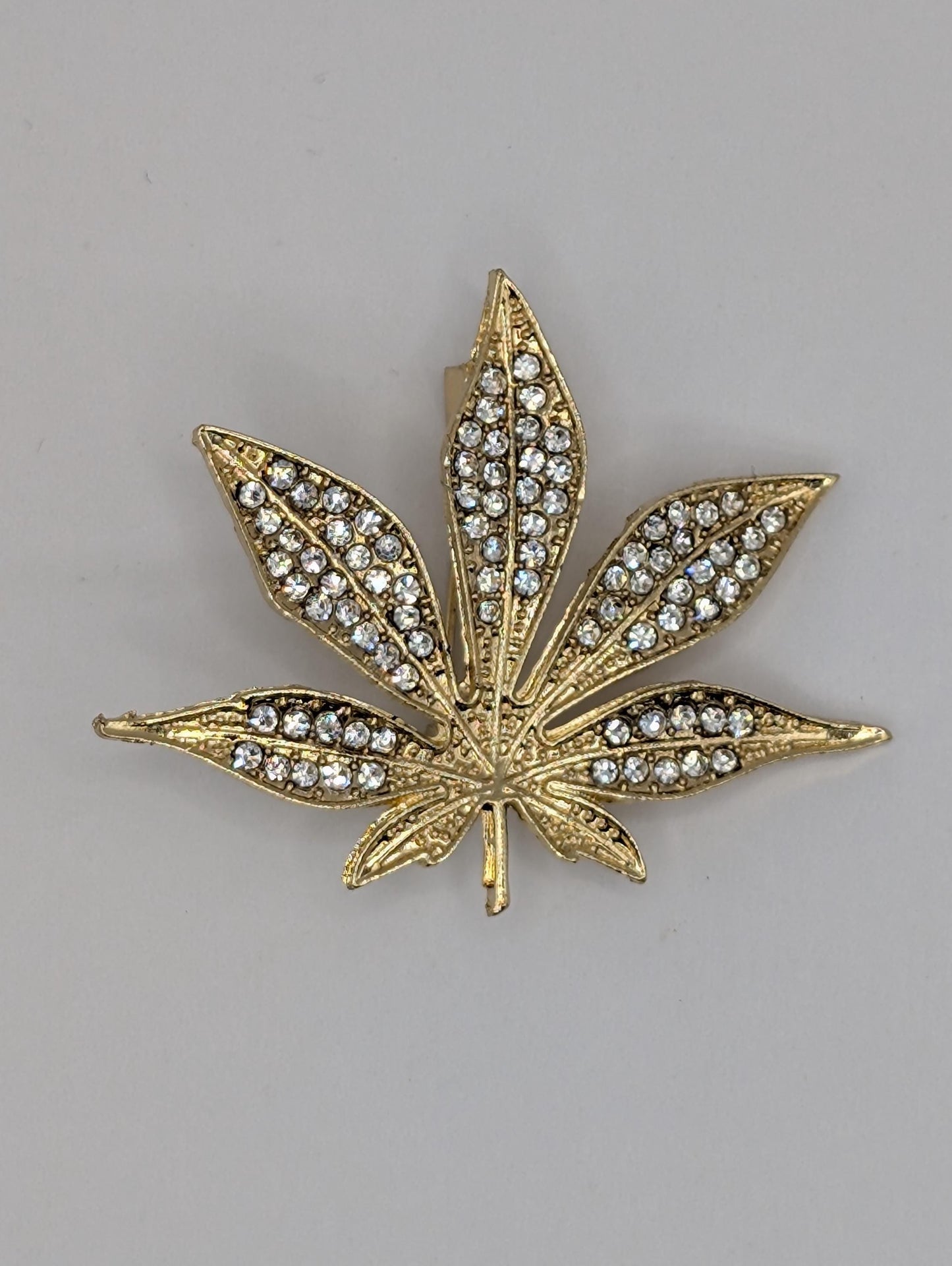 Golden Plate CZ Leaf  Brooch