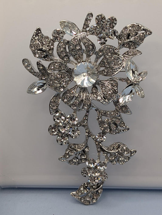 Silver Plated Flower CZ  Brooch