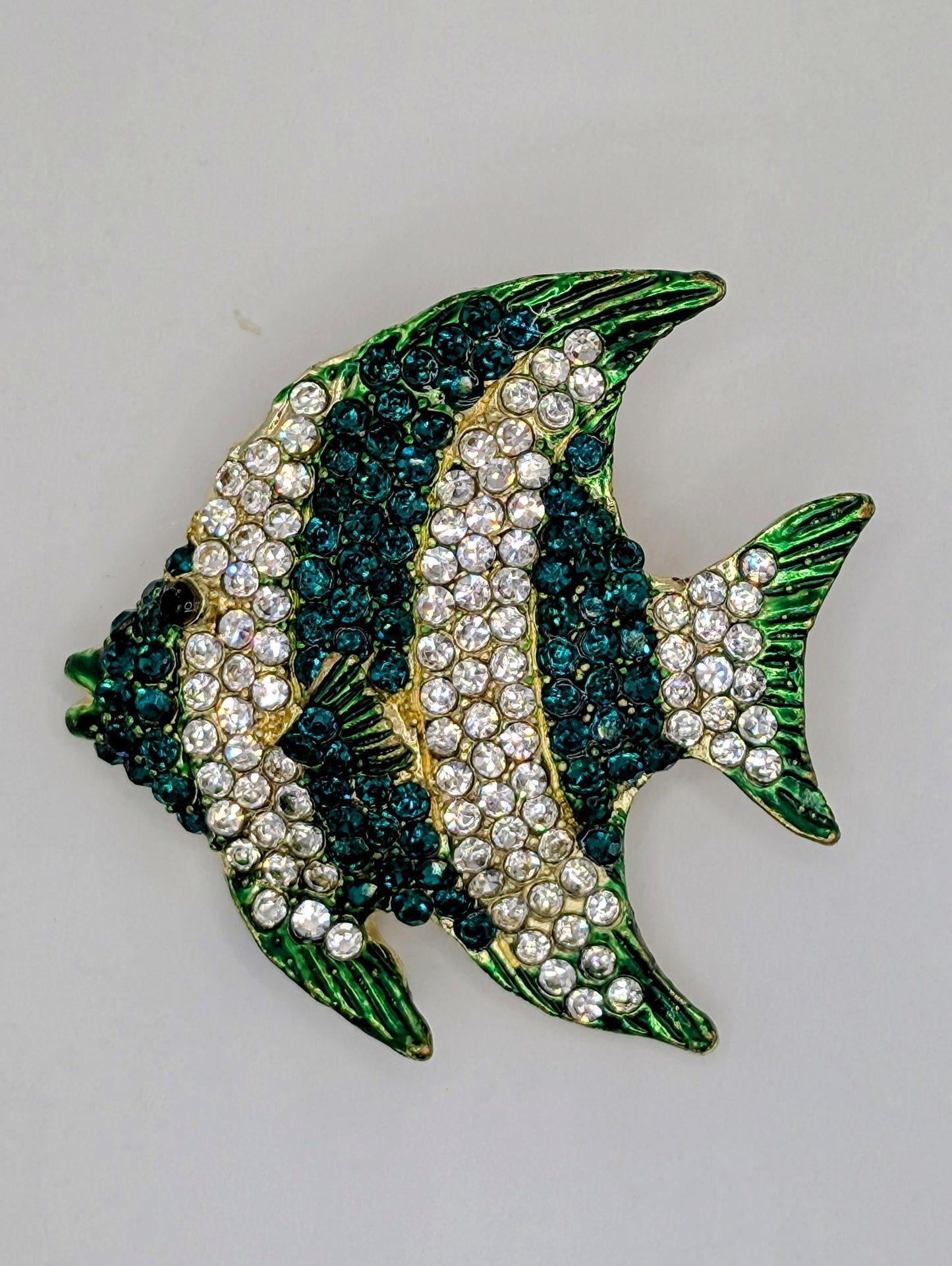 Golden Plate Emerald/Cz Fish  Brooch