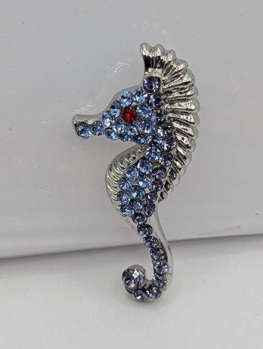 Silver Plated Light Blue Seahorse  Brooch