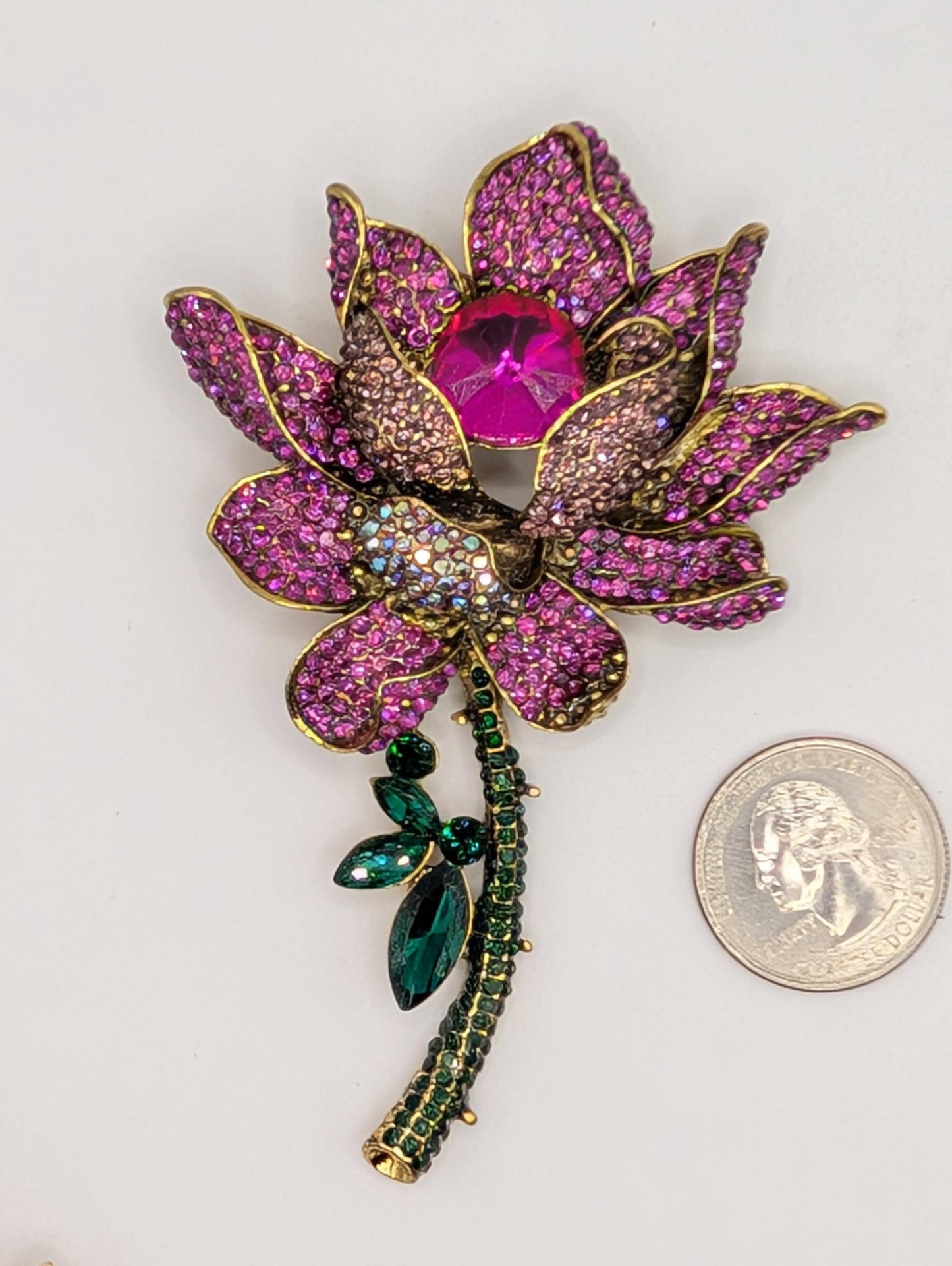 Gold Plated Lotus Flower : Crystal Accent Floral Statement Pin Brooch