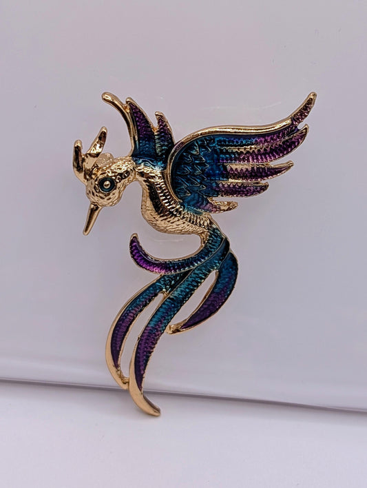 Golden Plate Enamel Phoenix  Brooch