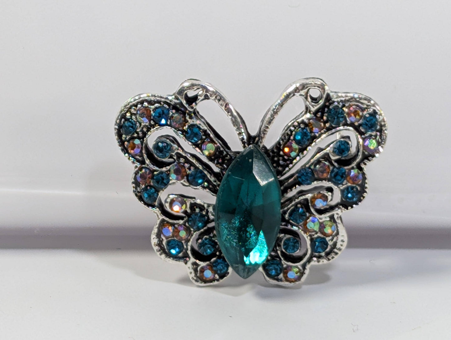 Silver Plated Emerald Butterfly Brooch