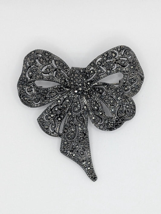 Gunmetal rhinestone Bowtie  Brooch