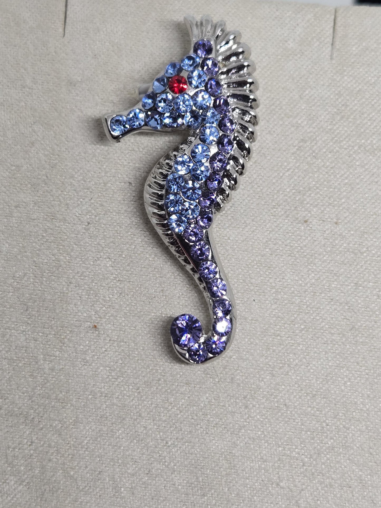 Silver Plated Light Blue Seahorse  Brooch