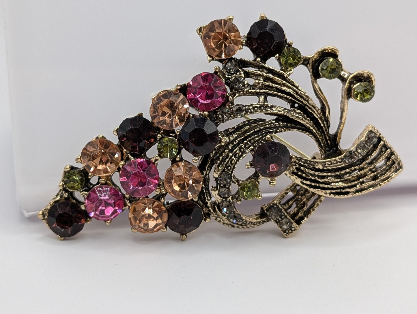 Gold Plated Cornicopia Purple/Pink Green  Brooch