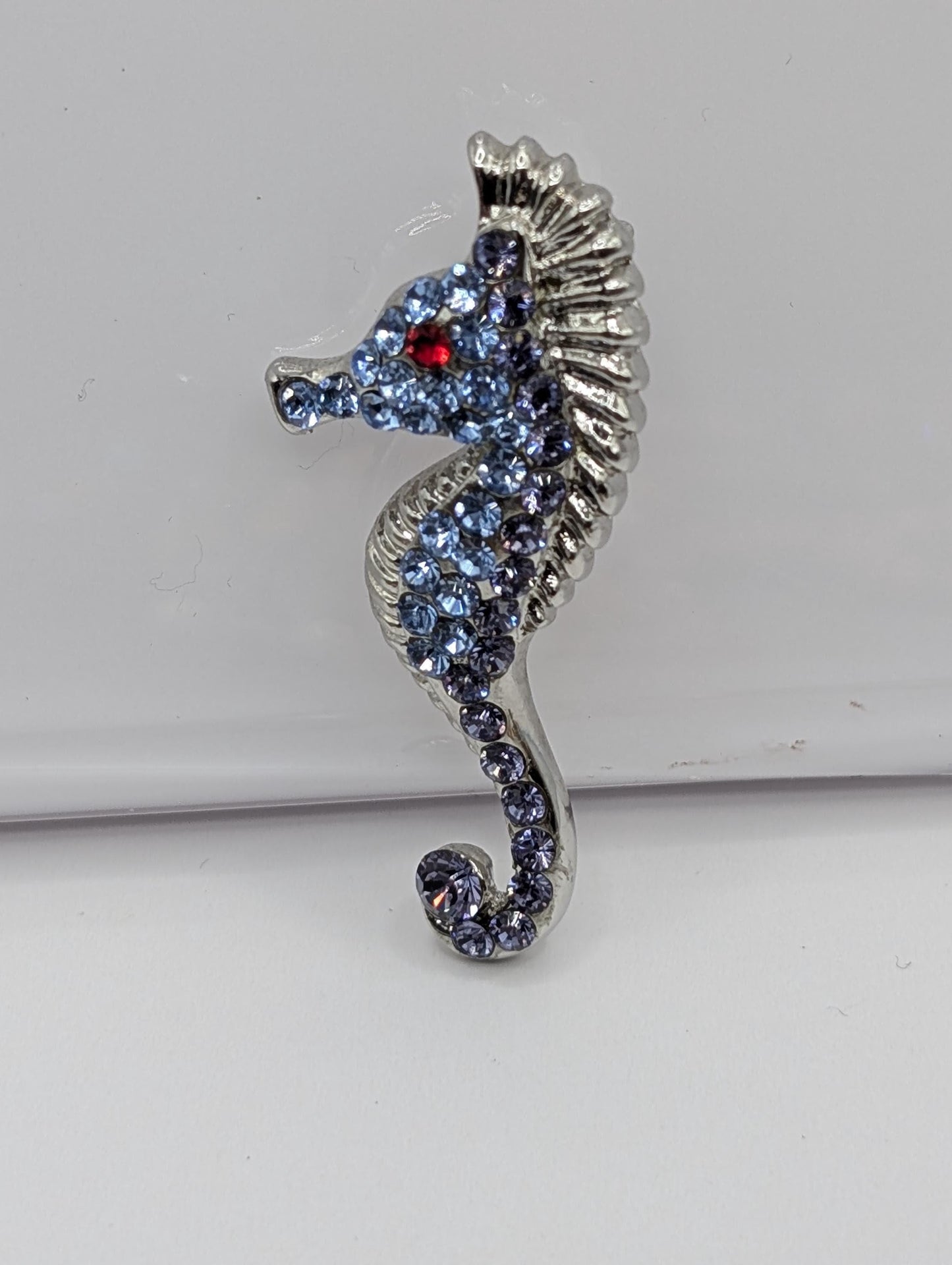 Silver Plated Light Blue Seahorse  Brooch