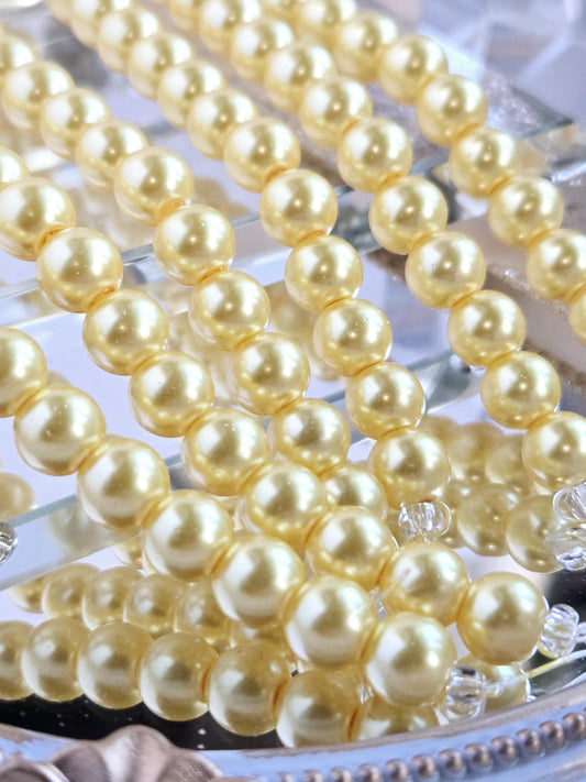 3 Strands of Glass Light Yellow Glass Faux Pearl Beads