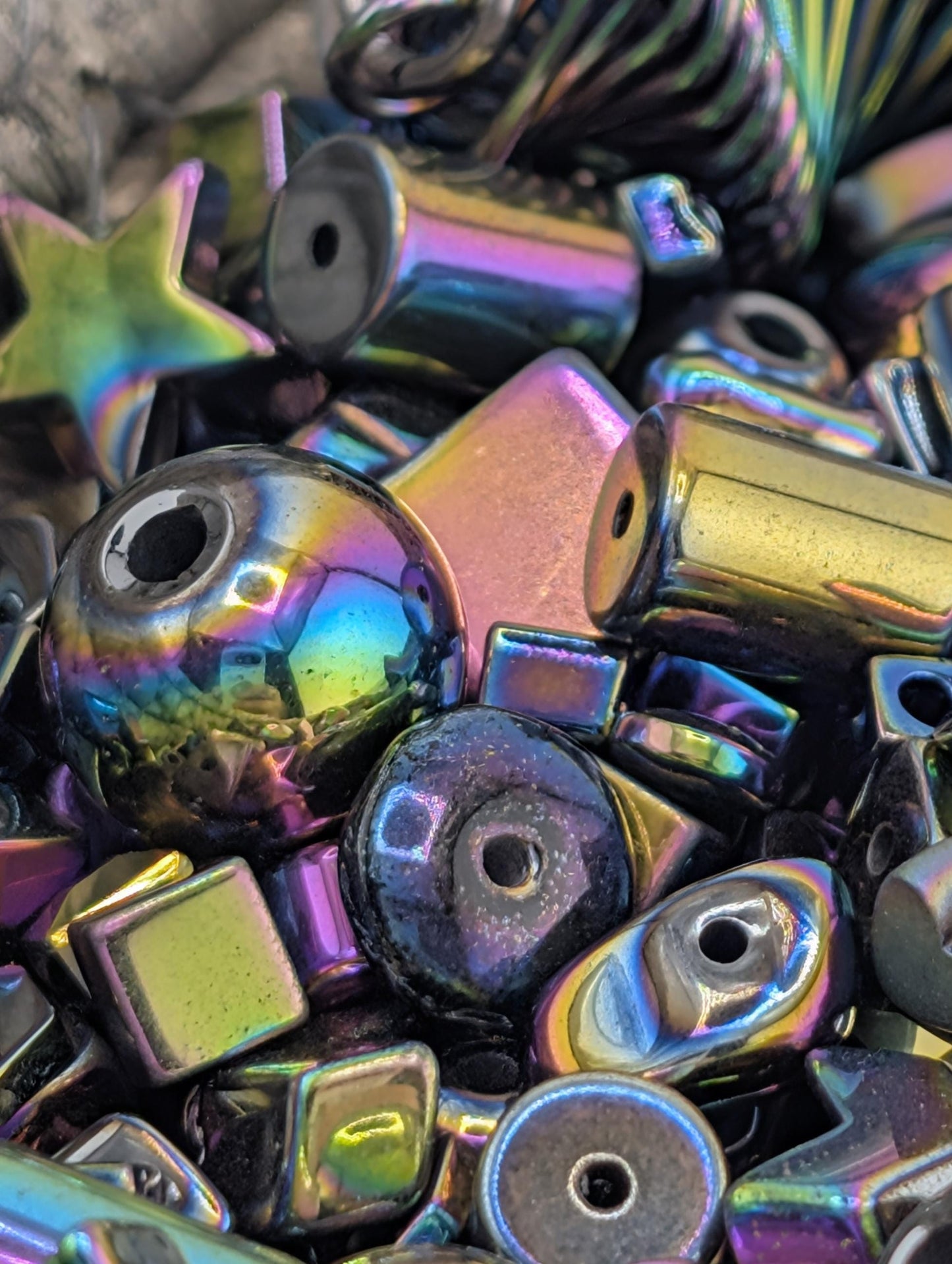 Rainbow Hematite Gemstone Mix: 2oz Natural Stone Crafting Beads
