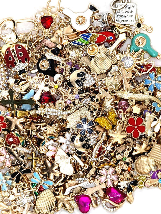 Golden Tone Enamel & Rhinestone Charm Grab Bags 30g (20-22 charms)