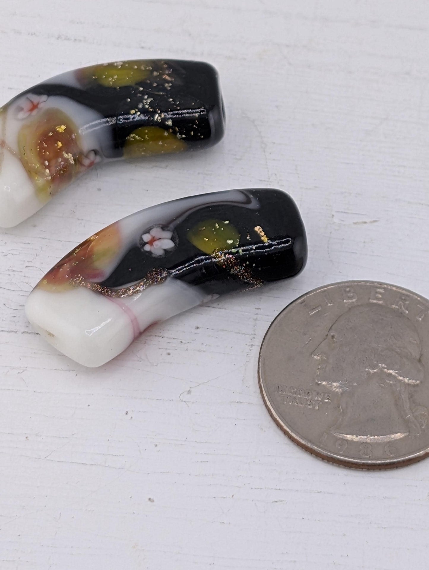 3 Sets of Elbow Glass Lampwork Beads 4 Brown & 2 Black Sets