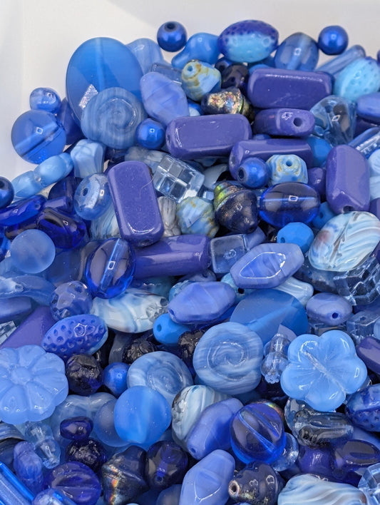 Shades of Blue Czech Pressed Glass Bead Mix (30g pkg)