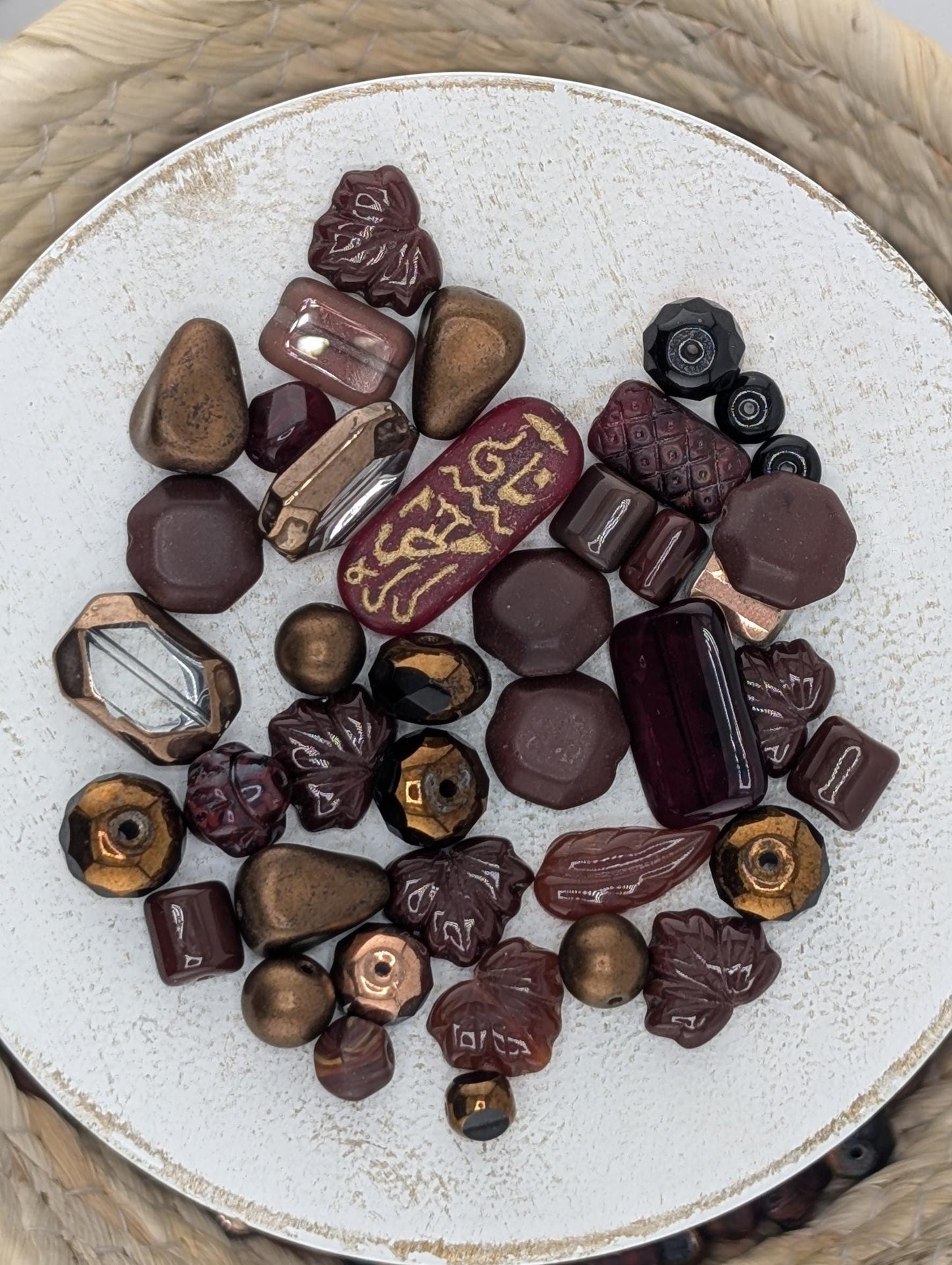 Brick Red Mix Czech Pressed Glass Beads: Boho Jewelry Making Supply (30g pkg)