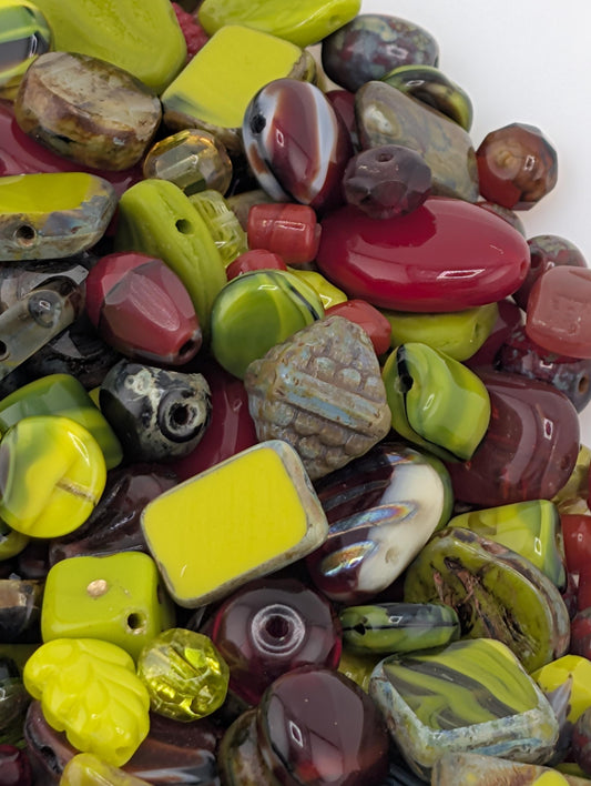 Cherry Chartreuse Mix Czech Pressed Glass Beads (30g pkg)