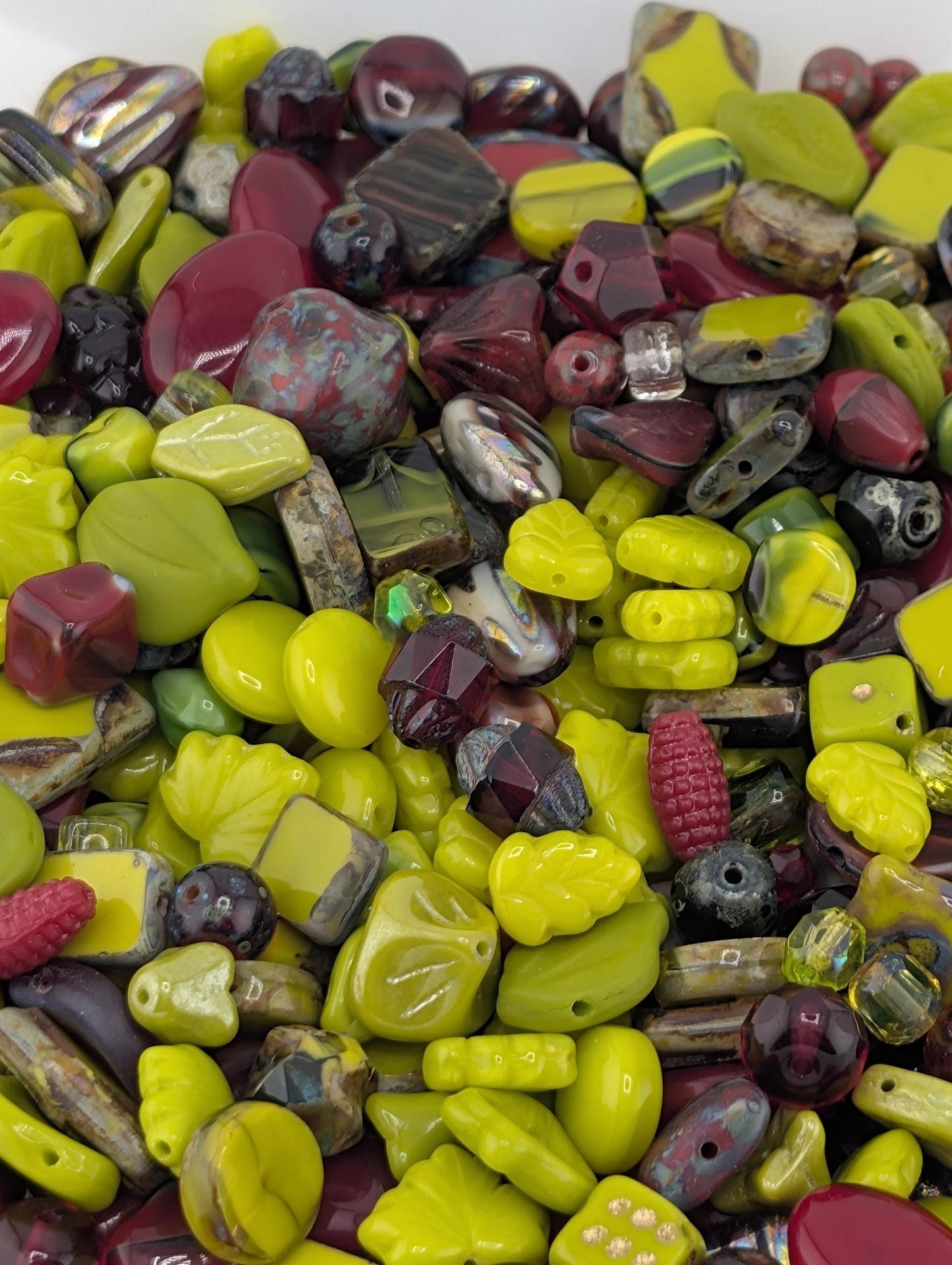 Cherry Chartreuse Mix Czech Pressed Glass Beads (30g pkg)