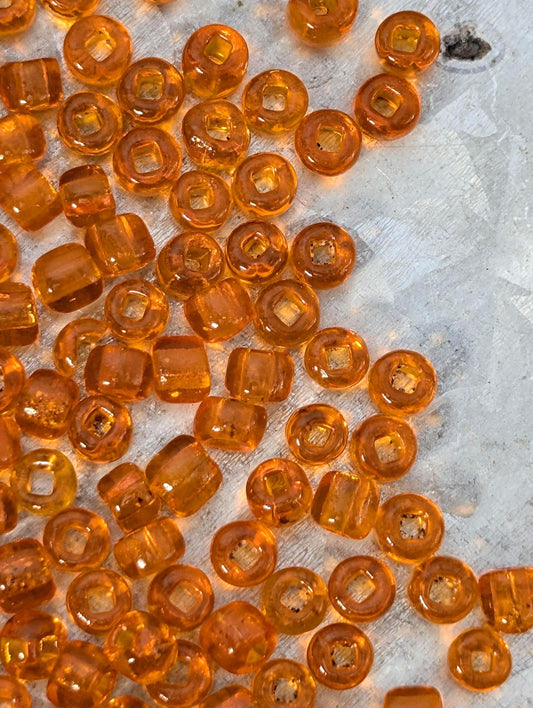 Vintage Venetian Transparent Orange Beads: 6/0 Square Hole 15g pkg
