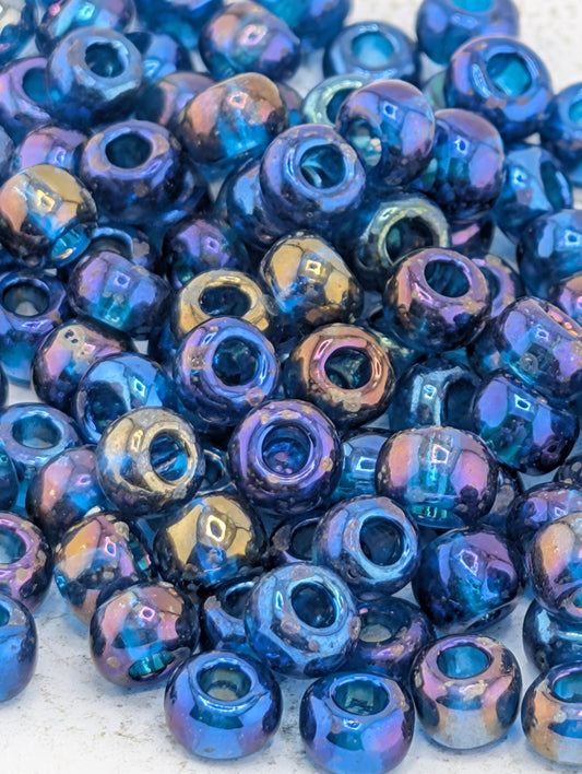 6/0 Transparent Blue Iris Preciosa Glass Beads 15g pkg