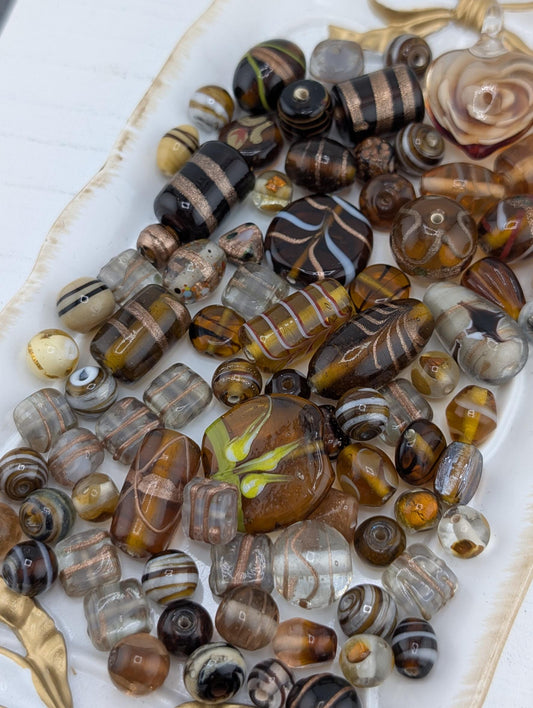 Learise Lampwork Glass Beads: Topaz & Brown Jewelry Making Mix (6 oz)