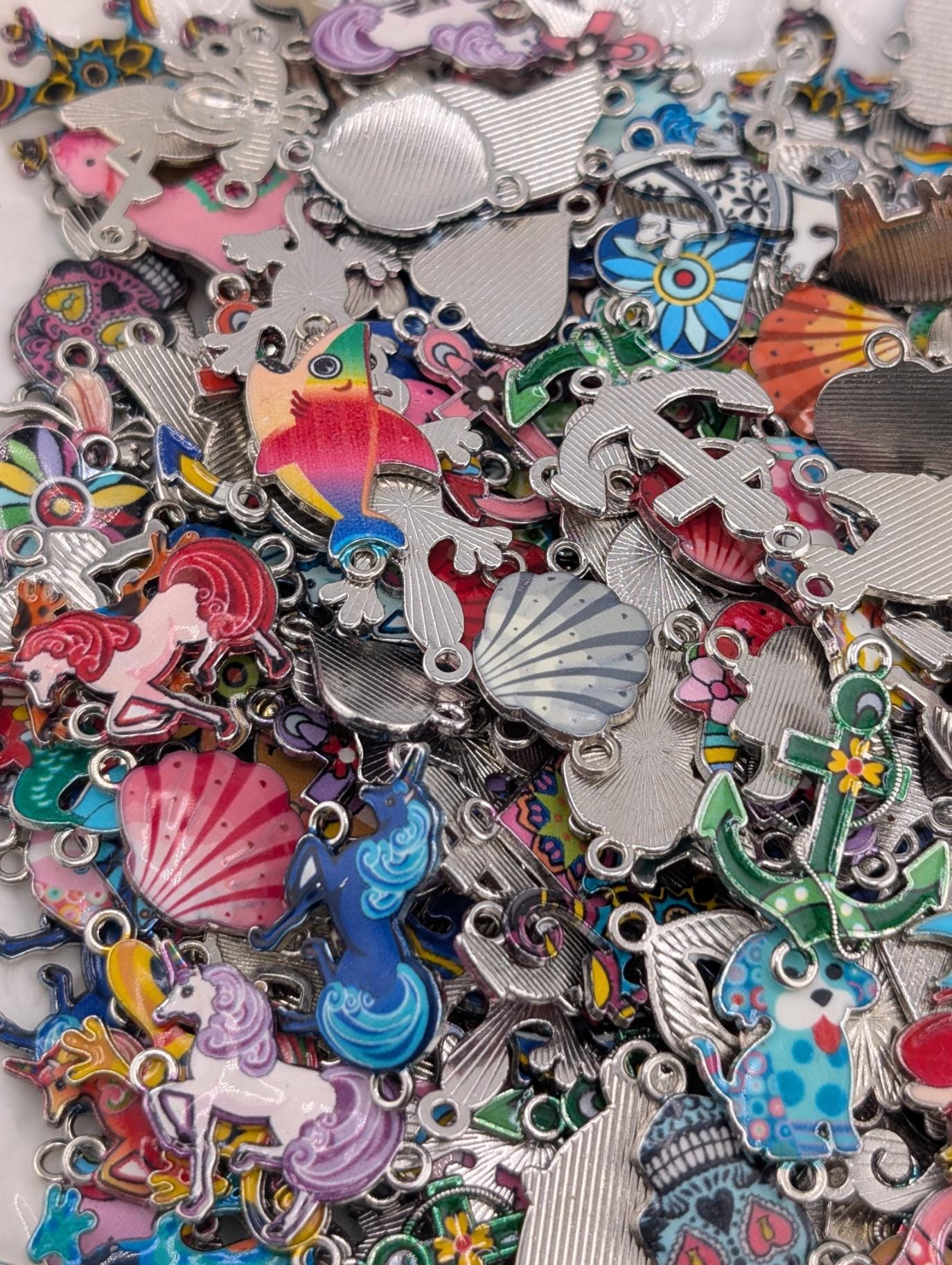 Mixed metal and Colorful Enamel Connector Charm/links Grab Bags 30g (18-20 charms)
