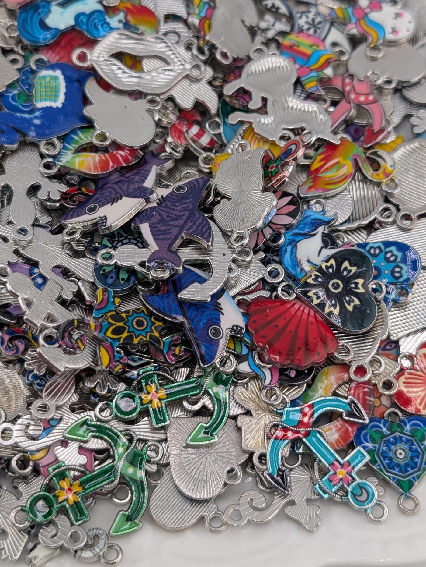 Mixed metal and Colorful Enamel Connector Charm/links Grab Bags 30g (18-20 charms)