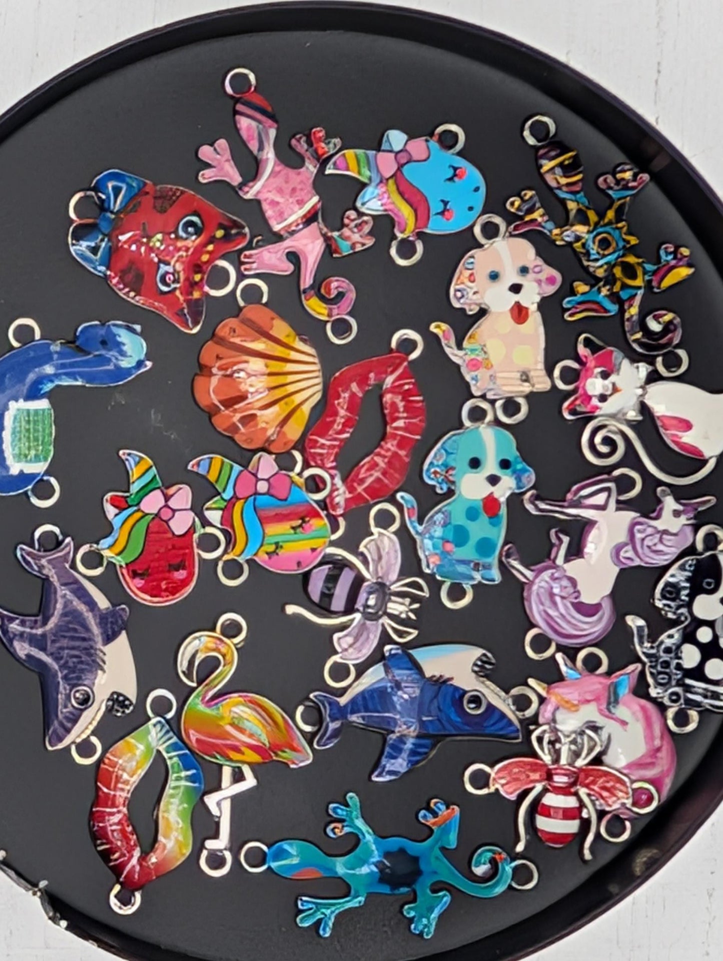 Mixed metal and Colorful Enamel Connector Charm/links Grab Bags 30g (18-20 charms)