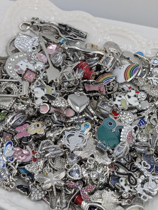 Silver Tone Enamel & Rhinestone Charm Grab Bags 30g (20-22 charms)