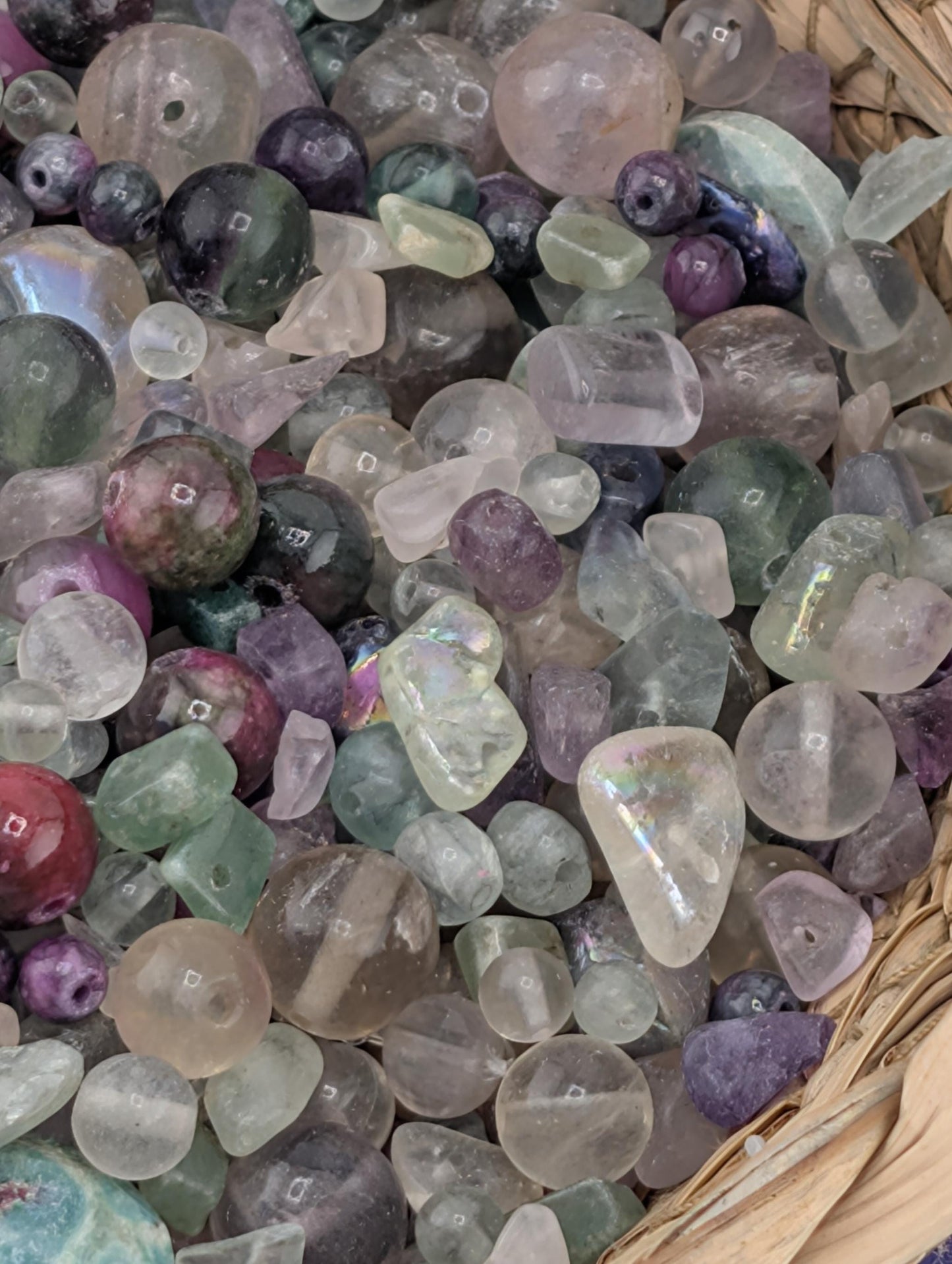 Natural Gemstone Bead Soup Mix: Fluorite, Ruby Zoisite, Quartz Semi-Precious 2oz