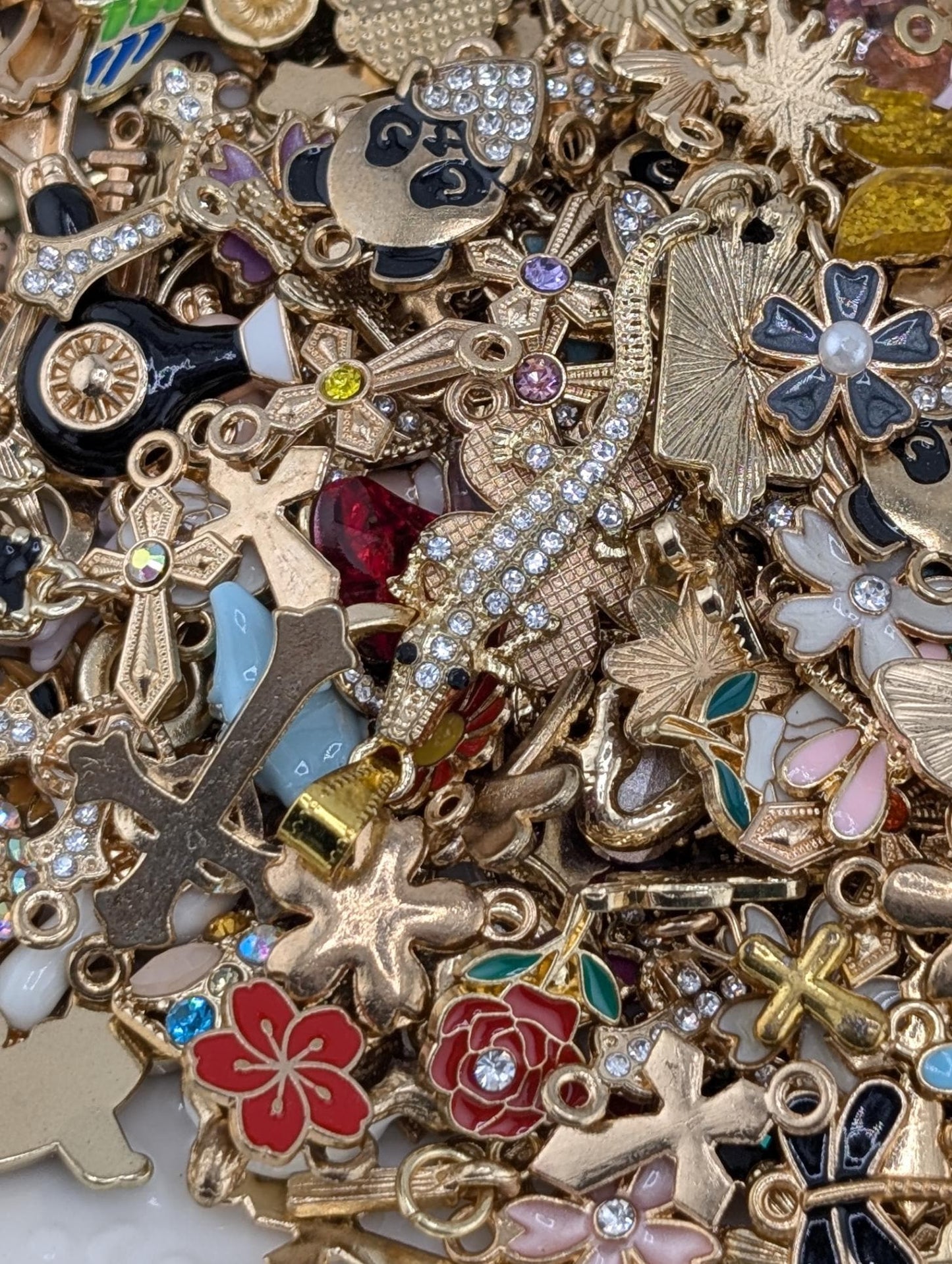Golden Tone Enamel & Rhinestone Charm Grab Bags 30g (20-22 charms)