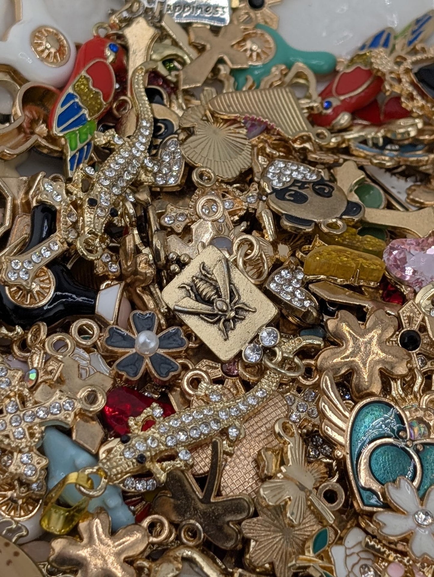 Golden Tone Enamel & Rhinestone Charm Grab Bags 30g (20-22 charms)