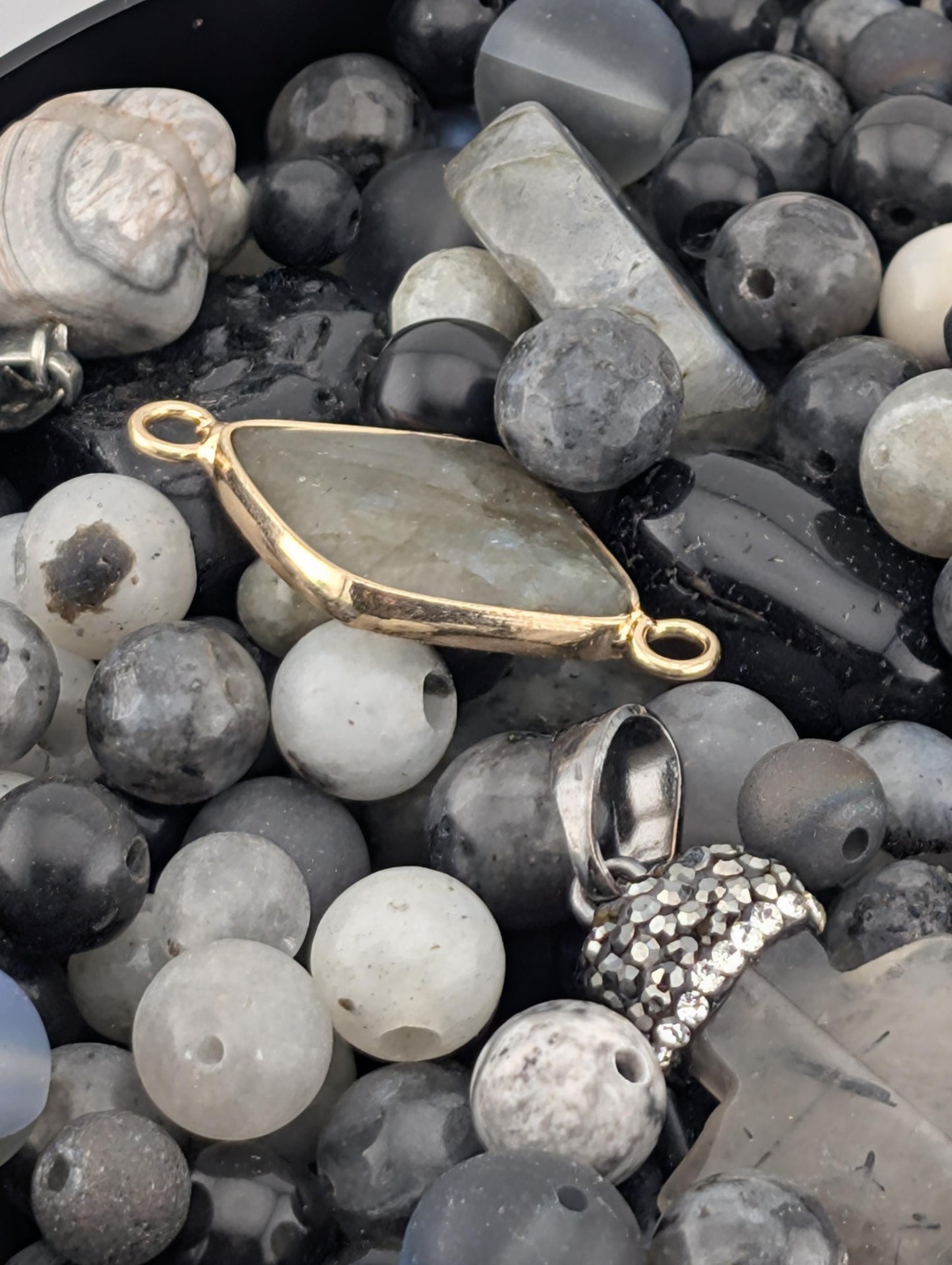 Labradorite, Tourmaline, Larvikite & Agate Bead Soup Mix: Natural Gemstone Jewelry Supply (56g)