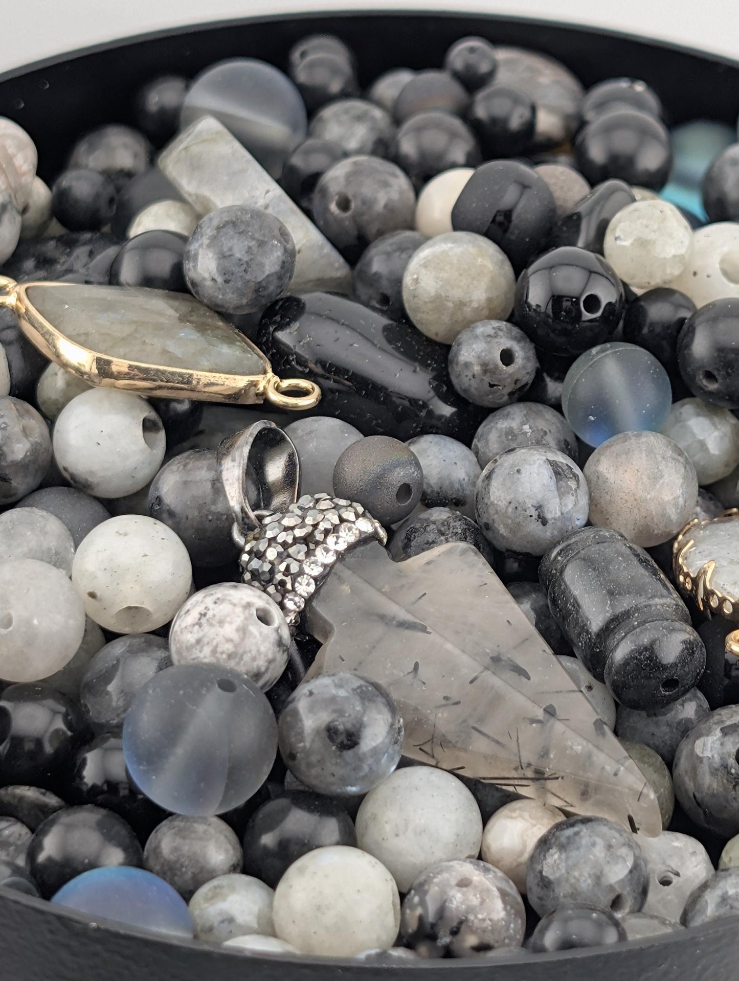 Labradorite, Tourmaline, Larvikite & Agate Bead Soup Mix: Natural Gemstone Jewelry Supply (56g)