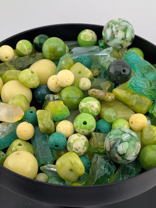 Bright Yellow and Green Serpentine, Quartz and   lava stone Gemstone Bead Soup Mix: 2oz Natural Stone Jewelry Making