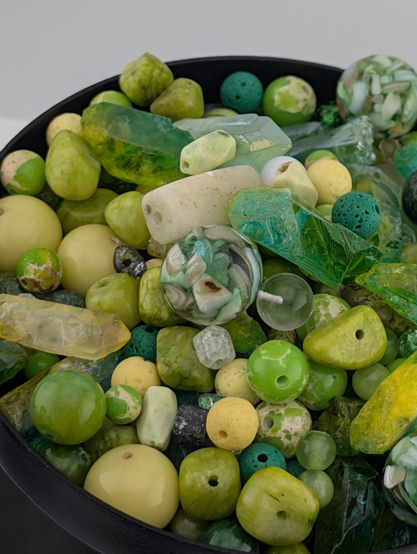 Bright Yellow and Green Serpentine, Quartz and   lava stone Gemstone Bead Soup Mix: 2oz Natural Stone Jewelry Making