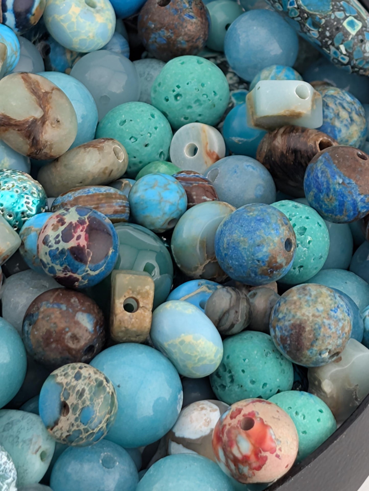 Ocean and imperial Jasper Gemstone Bead Soup Mix: 2oz Natural Stone Jewelry Making